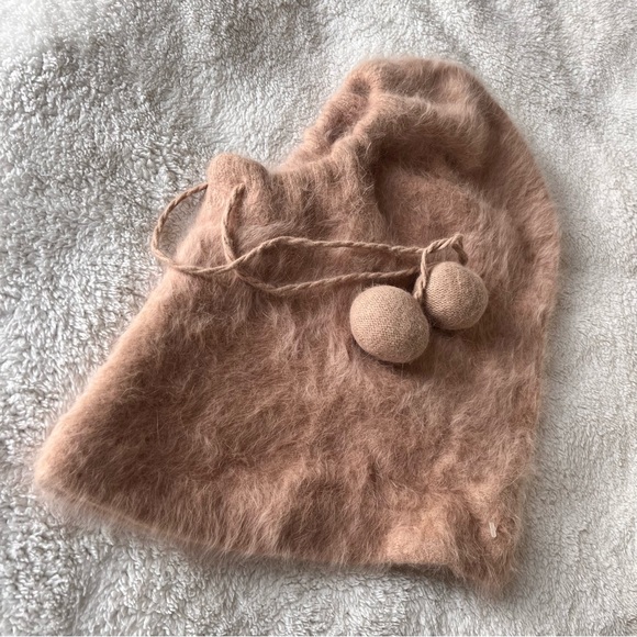 Vintage Y2K Hatterdashers Balaclava Hooded Beige Hat w/ pom-pom drawstring New - Picture 7 of 9